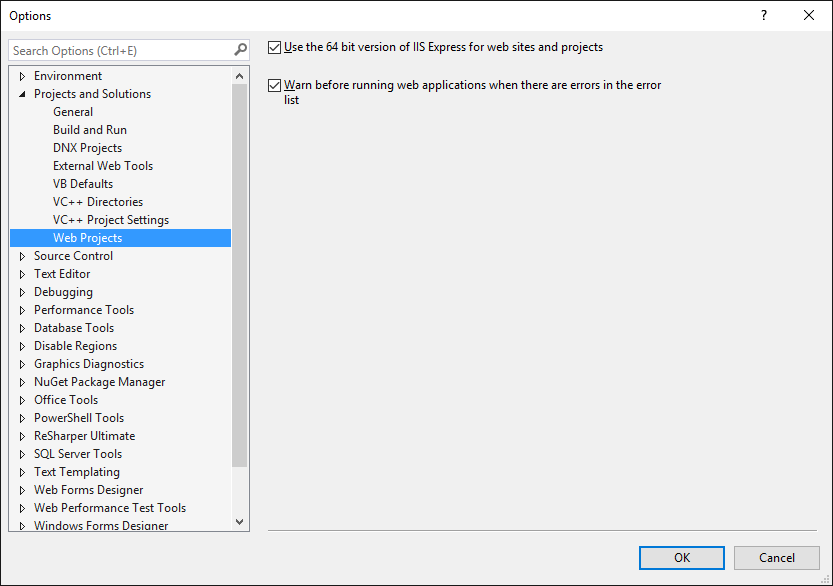 Visual Studio IIS Express Settings